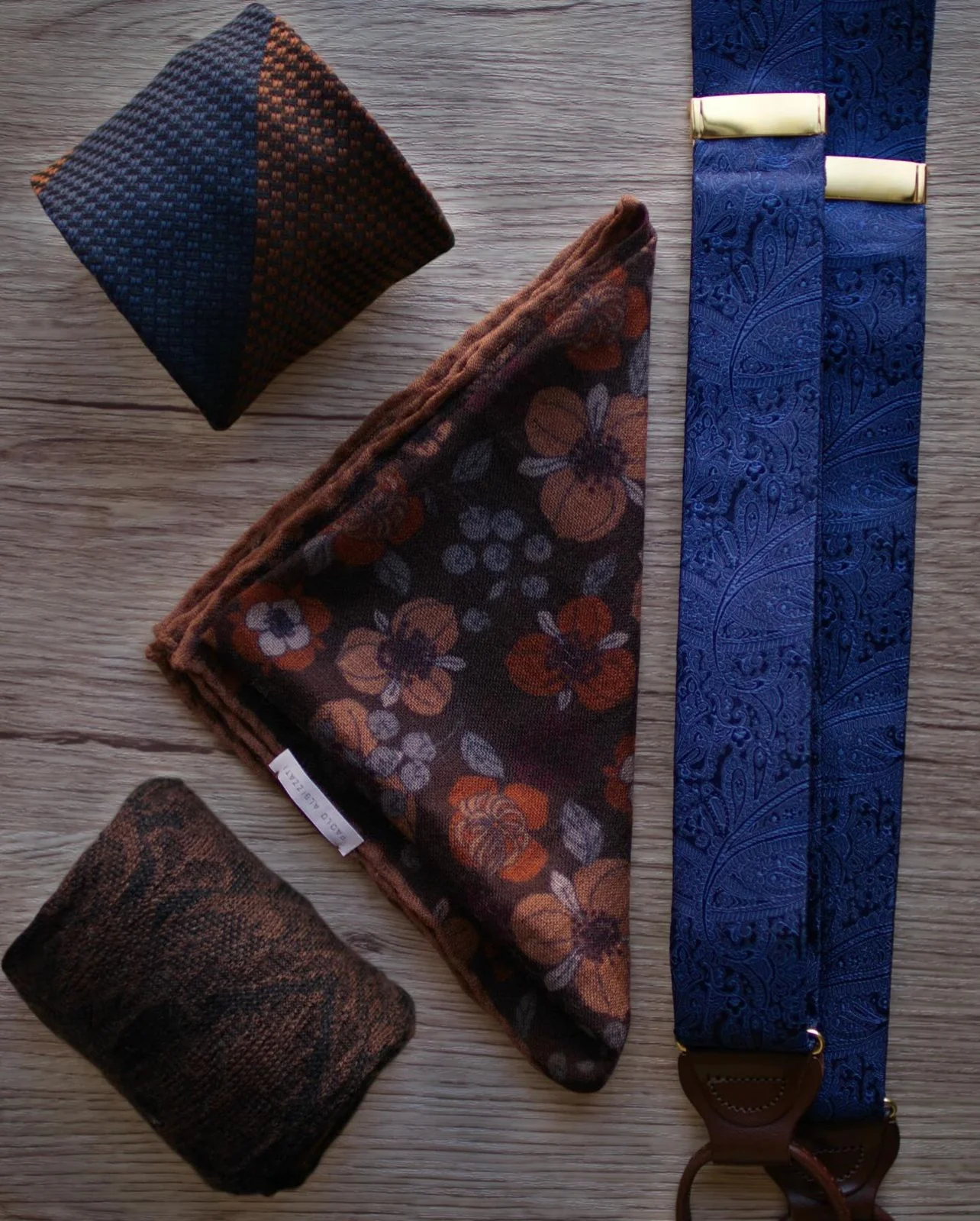 Ellison Paisley Silk Suspenders - Navy - Image 3