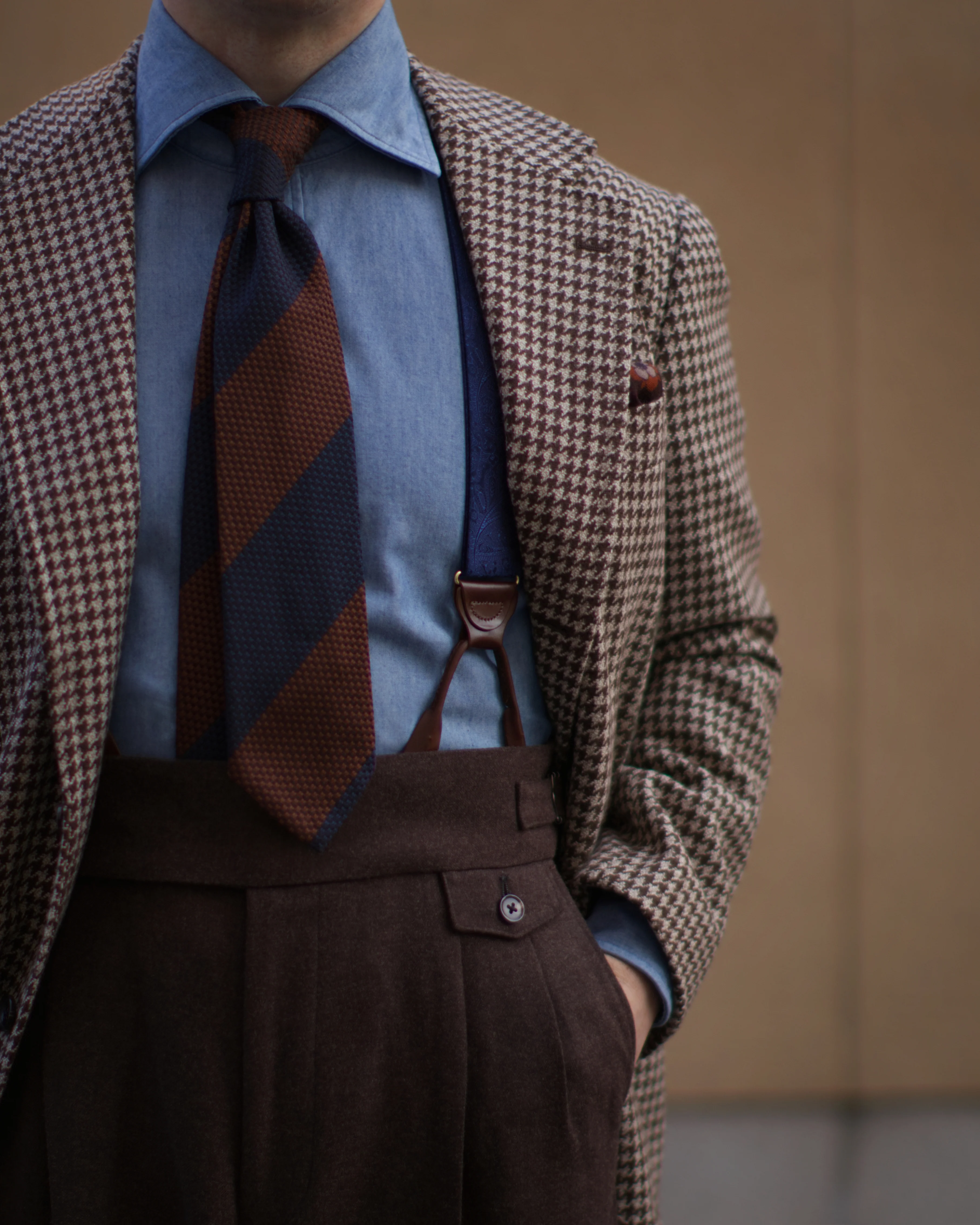 Ellison Paisley Silk Suspenders - Navy - Image 4