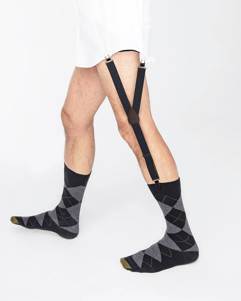 Jackson Dot Navy/Yellow Shirttail Garters - Image 4